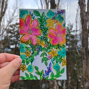 Colorful Floral Art Print Maximalist Art 4x6 Flower Impressionist Rainbow Art